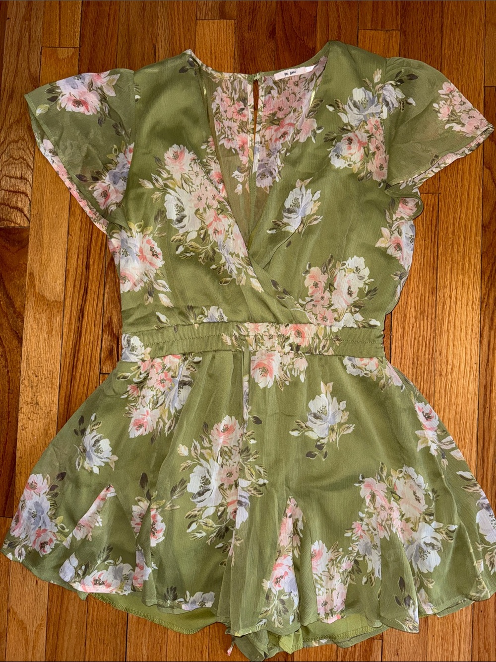 Francesca's Collections Olive Green Floral Romper